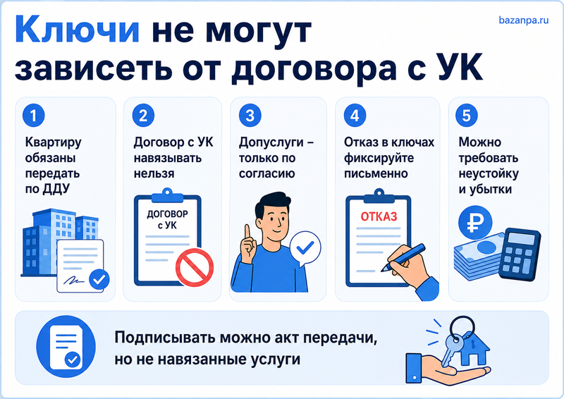 Застройщик не передает ключи без договора с управляющей компанией или оплаты дополнительных услуг