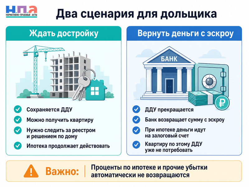 Застройщик обанкротился что будет с квартирой, деньгами на эскроу-счете и ипотекой