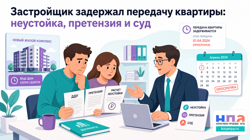 Застройщик задержал передачу квартиры неустойка, претензия и суд