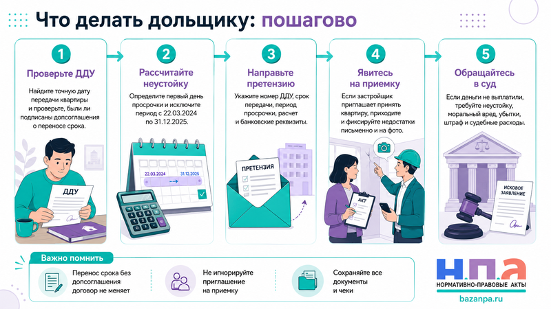 Застройщик задержал передачу квартиры неустойка, претензия и суд
