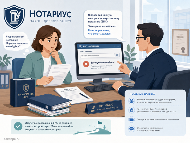 Завещание не найдено в ЕИС нотариата как подтвердить его существование и не допустить наследования по закону