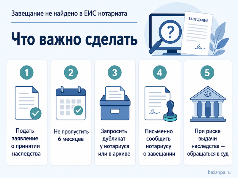 Завещание не найдено в ЕИС нотариата как подтвердить его существование и не допустить наследования по закону
