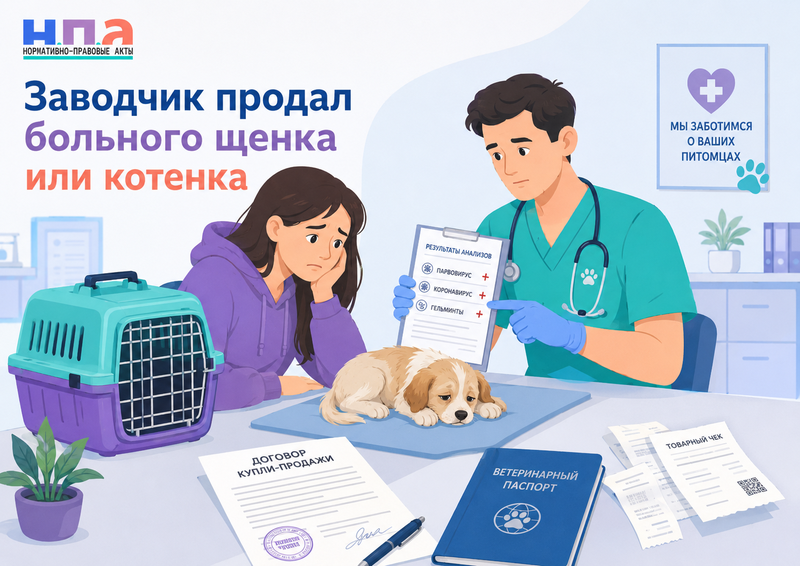 Заводчик продал больного щенка или котенка