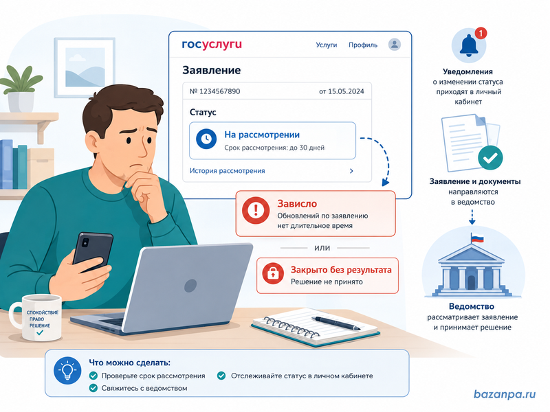 Заявление на Госуслугах зависло, исчезло или закрыто без решения
