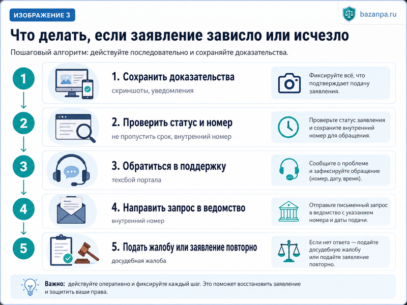 Заявление на Госуслугах зависло, исчезло или закрыто без решения