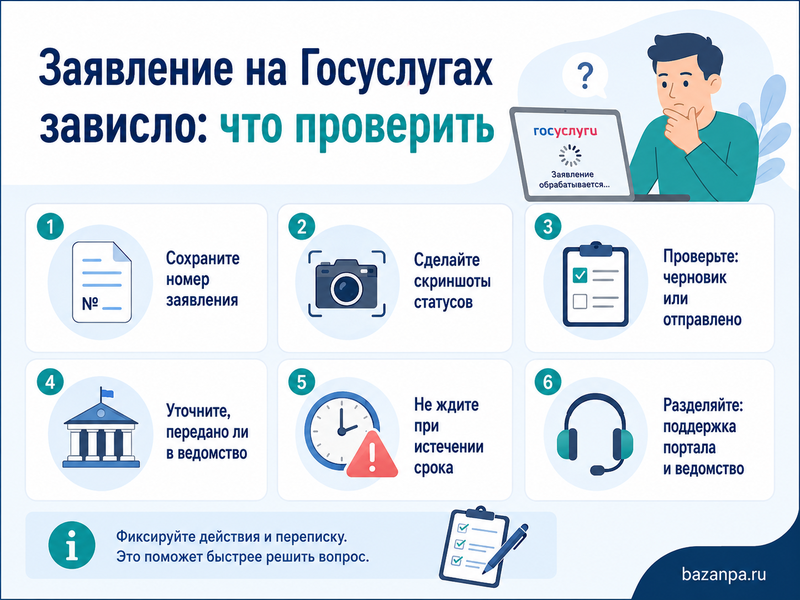 Заявление на Госуслугах зависло, исчезло или закрыто без решения