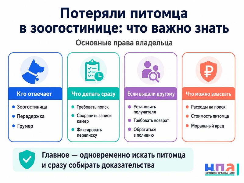 Зоогостиница, передержка или грумер потеряли животное либо отдали его другому владельцу